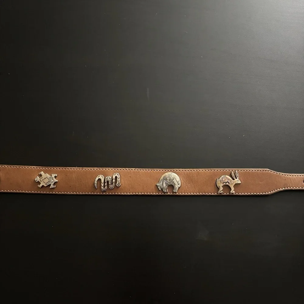 Vintage 1990 Silver Creek Leather Belt w Western‎ Charm Attached Sz 26 Boho